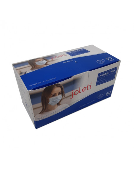 Masque 3 plis Haute Filtration 98% type IIR Joleti  avec élastique boîte de 50 EN14683:2019 + AC:2019