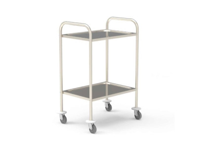 Stainless steel medical trolley 18/10 600x430mm-2 stamped trays Without guard rails, delivered unassembled