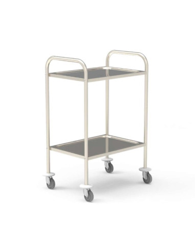 Stainless steel medical trolley 18/10 600x430mm-2 stamped trays Without guard rails, delivered unassembled