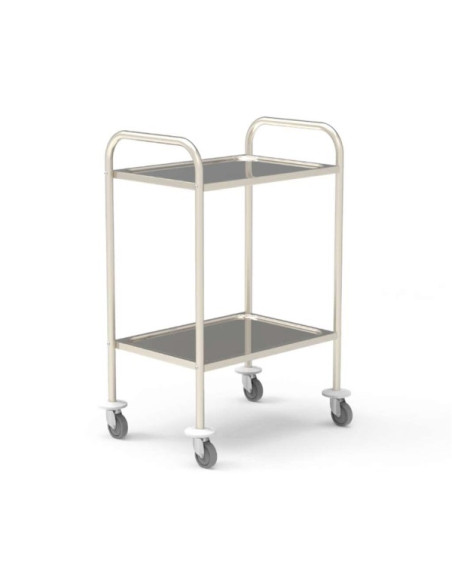 Stainless steel medical trolley 18/10 600x430mm-2 stamped trays Without guard rails, delivered unassembled