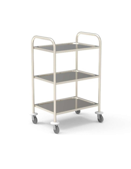 Stainless steel medical trolley 18/10 600x430mm, 3 stamped trays Without guard rails, delivered unassembled