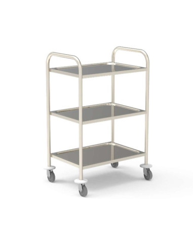 Stainless steel medical trolley 18/10 900x600mm, 3 stamped trays Without guard rails, delivered unassembled