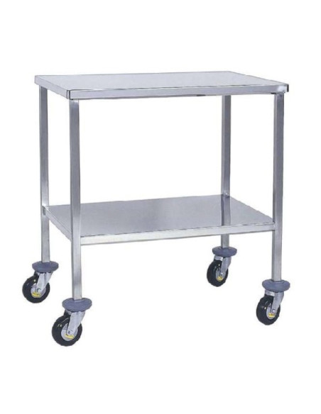 Welded table smooth top 2 trays - trays size: 600 x 400 mm Rounded corner - Antistatic wheels Ø100mm+PC