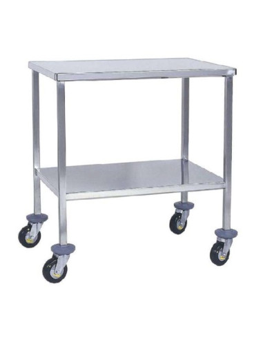 Welded table smooth top 2 trays - trays size: 750 x 500 mm Rounded corner - Antistatic wheels Ø100mm+PC