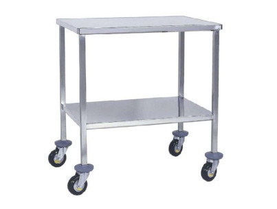 Welded table smooth top 2 trays - trays size: 1000 x 600 mm Rounded corner - Antistatic wheels Ø100mm+PC