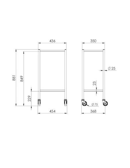 Chariot porte moniteur L. 400 x 325mm - Soudés ARGON 2 plateaux bords relevés