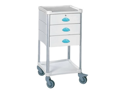 Medical trolley Resine 400x400 2 trays+3 drawers 1 with key- blue pop