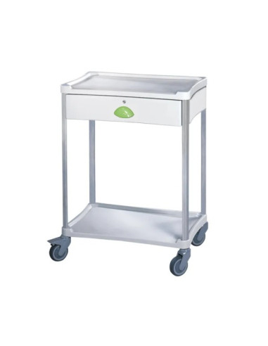 Medical trolley Resine 600x400 2 trays +1 key drawer - apple green