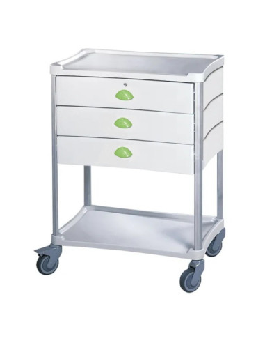 Medical trolley Resine 600x400 2 trays+3 drawers1with key-apple green