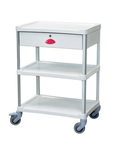 Medical trolley Resine 600x400 3 trays + 1 key drawer - fuchsia