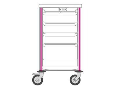 Guéridon Agily 400x400: 3 bacs H.115 +1 bac H.195 -fuchsia 1 tablette supérieure+inférieure en thermoplastique,1 capot àcode