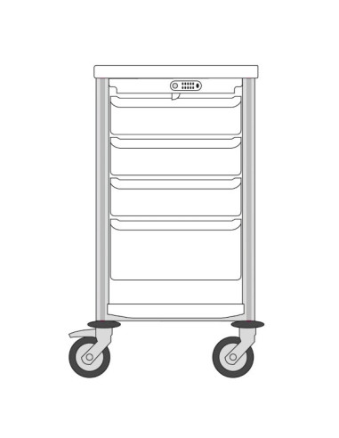 Medical trolley Agily 400x400 3 trays H.115 +1 tray H.195 -pearl grey 1 upper+lower thermoplastic shelf, 1 coded cover