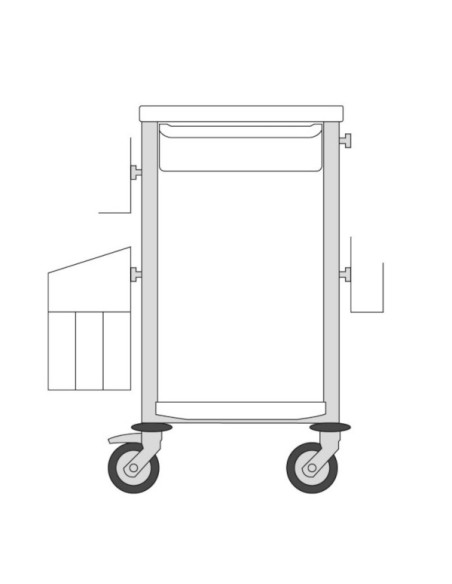 Guéridon Agily 400x400:1 bac H.115+supp.à gants, recup.aigui-bleu pop 1 poubelle mobile double, 4 rails normalisés