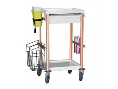 Medical trolley Agily 400x400 1 tray H.115+glove hold,needle - orange needle collect,1 double mobile bin, 4 standard rails