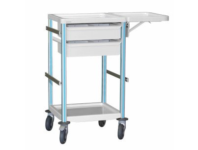 Medical trolley Agily 400x400 2 trays H.115 +folding shelf -blue pop 4 standard rails, bin with slides