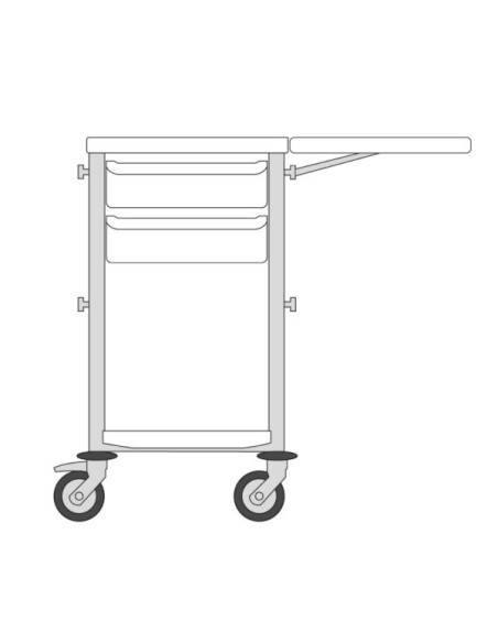 Medical trolley Agily 400x400 2 trays H.115+folding shelf - orange 4 standard rails, bin with slides