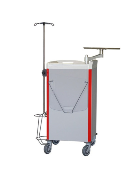 Chariot d'urgence équipé NEOP 400x400 H100 5tir.téles.4avec comparti, support:massage cardiaque, monitori,bouteille àoxygène