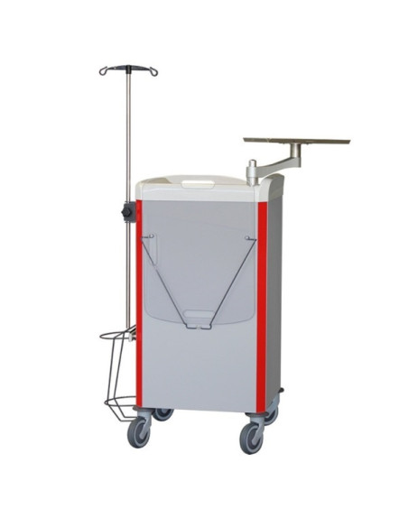 Neop 400x400 emergency equipped trolley 5 telescopic drawers  col. red, support for:cardiac massage,monitoring, oxygene bottle