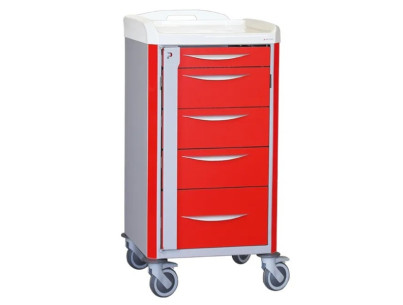 Neop 400x400 emergency basic trolley 5 telescopic drawers  red color, support and board for cardiac massage