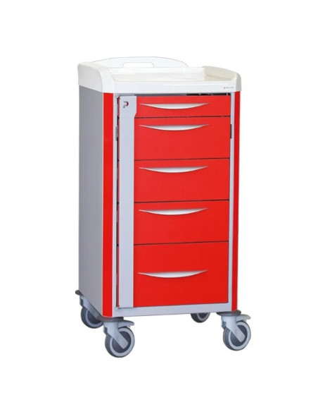 Neop 400x400 emergency basic trolley 5 telescopic drawers  red color, support and board for cardiac massage