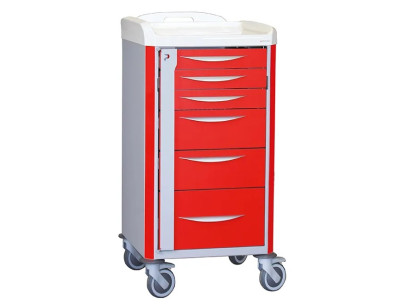 Neop 400x400 emergency basic trolley 6 telescopic drawers  red color, support and board for cardiac massage