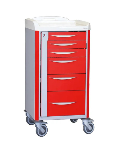 Neop 400x400 emergency basic trolley 6 telescopic drawers  red color, support and board for cardiac massage