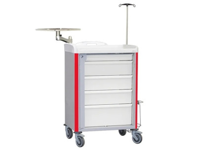 Neop 600x400 emergency equipped trolley 5 attached drawers  red color, support and board for cardiac massage, monitoring support