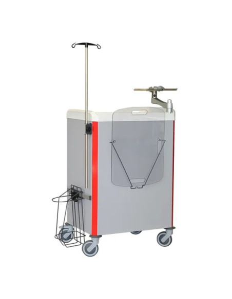 Neop 600x400 emergency equipped trolley 5 attached drawers  red color, support and board for cardiac massage, monitoring support