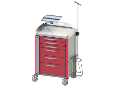 Neop 600x400 H100 emergency equipped trolley 6 telescopic drawers, support and board for cardiac massage, monitoring support