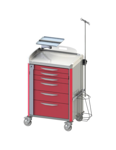 Neop 600x400 H100 emergency equipped trolley 6 telescopic drawers, support and board for cardiac massage, monitoring support