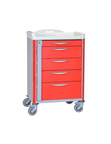 Neop 600x400 H100 emergency basic trolley 5 telescopic drawers  red color, support and board for cardiac massage