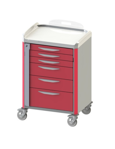 Neop 600x400 H100 emergency basic trolley 6 telescopic drawers  red color, support and board for cardiac massage