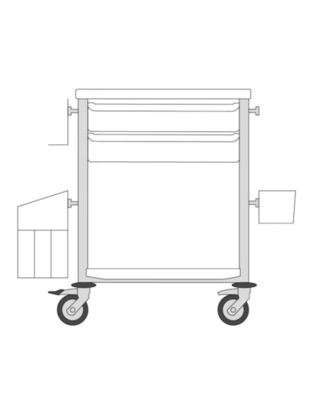 Medical trolley Agily 600x400 2 trays H.115+bin+needle col.+stor-blue 4 standard rails, bin with slides