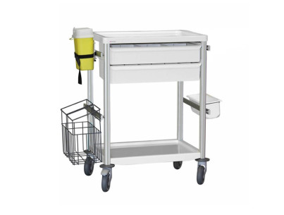 Medical trolley Agily 600x400 2trays H.115+bin+needle col.+stor-grey  4 standard rails, bin with slides
