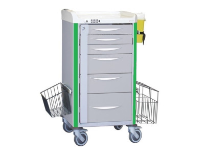 Neop 400x400 nursing trolley+telescopic drawers 3s/2m/1b-apple green teles. drawers: 3H80-2H160-1H240, code lock, trash, basket