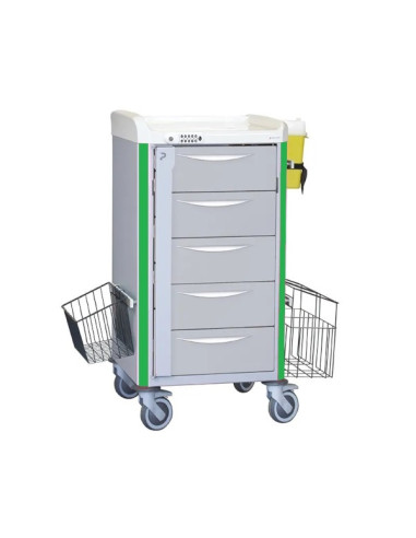 Neop 400x400 nursing trolley 5 telescopic drawers H160-apple green code lock, 1 trash, 1 basket, 1 needle collector holder