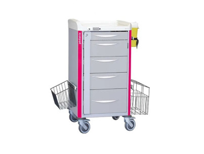 Neop 400x400 nursing trolley 5 telesc.drawers 1s/3m/1b-magenta pink 1H80-3H160-1H240,code lock,trash,basket,needle collec.holder