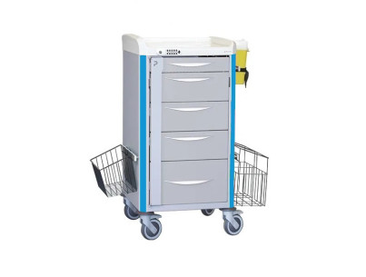 Neop 400x400 nursing trolley 5 telesc. drawers 1s/3m/1b-sky blue, code lock, trash, basket, needle collector holder
