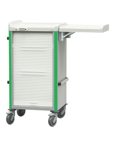 Neop 400x400 nursing trolley 5 attached drawers 1s/3m/1b-apple green, code lock,3 rails,folding exten.shelf,wrinkle closu