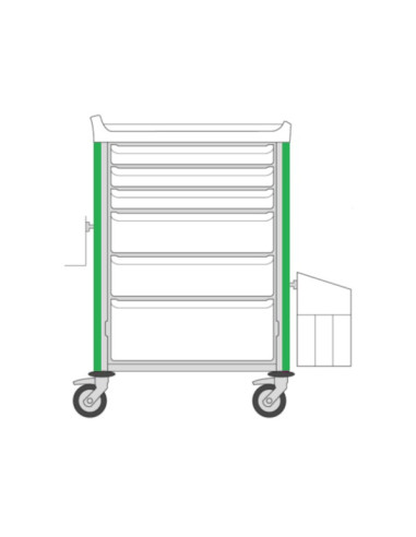 Neop 600x400 nursing trolley 6 attach.drawers no closure-apple green drawers: 3H75-2H155-1H235,needle collector holder,trash