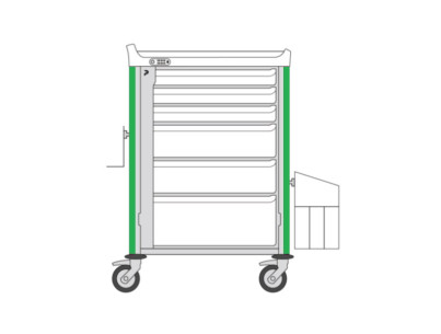 Neop 600x400 nursing trolley 6 attached drawers-apple green,drawers: 3H75-2H155-1H235,needle collector holder,simp trash