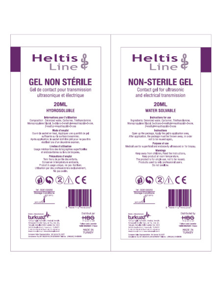 Gel échographie non stérile 20ml unidose HELTIS LINE sans paraben Bte de distributrice de 50