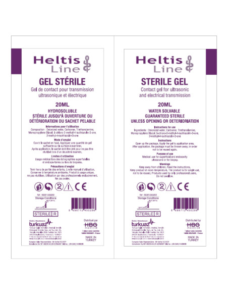 Gel échographie stérile 20ml unidose HELTIS LINE sans paraben Bte de distributrice de 48