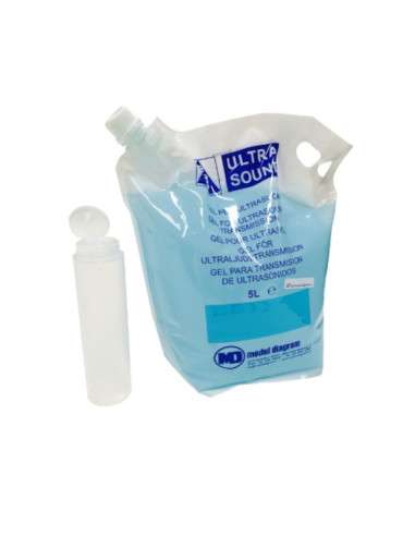 Gel échographie MODUL DIAGRAM transparent bleuté carton 2 poches 5L non stérile 2x5L + 1 flacon vide 260ml
